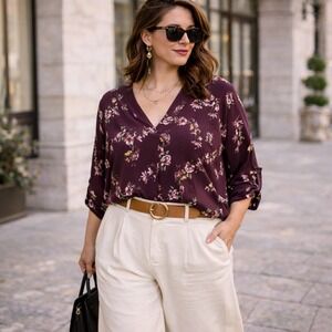 Beacon Stitch Fix Burgundy Floral Top Romantic Dark Floral 1X